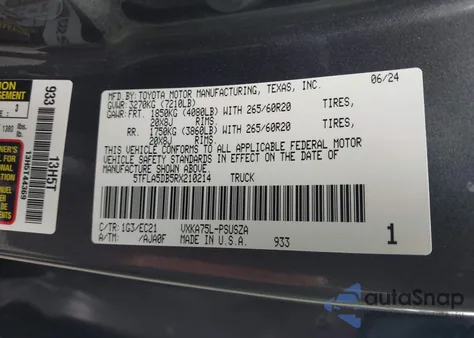 2024 Toyota Tundra Sr5 из США, поврежденный, VIN 5TFLA5DB5RX210214